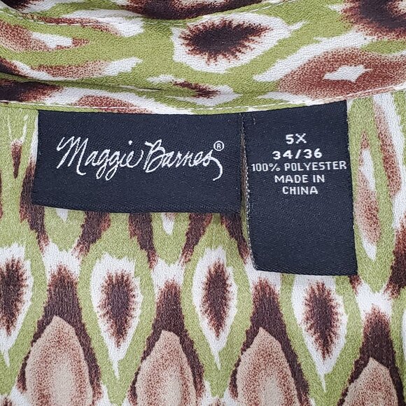Maggie Barnes 5X Blouse Button Down Abstract Chiffon Flutter Ruffle Forest Fairy - Picture 4 of 10